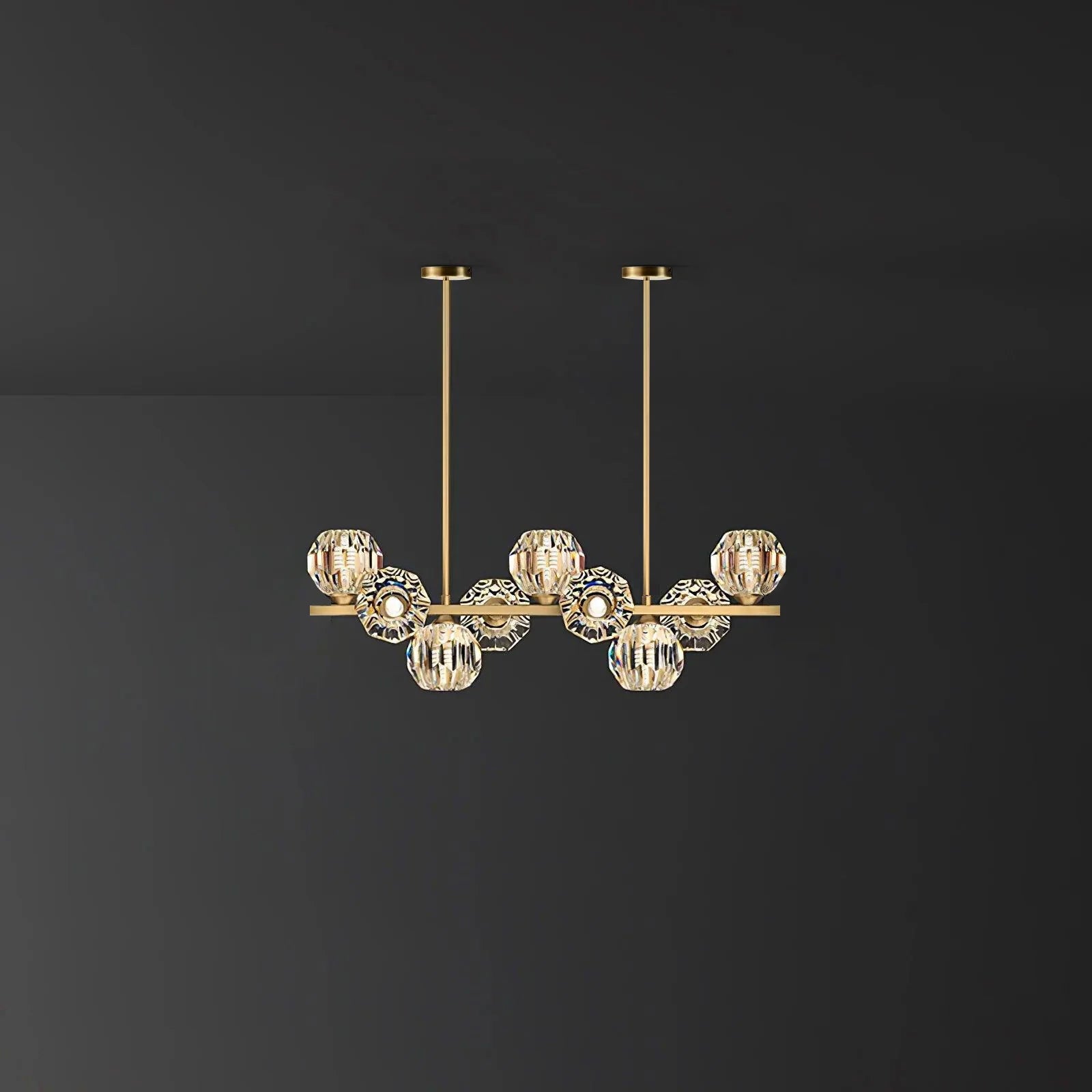 Lámpara de Araña de Cristal con Rama de Latón y Pantallas Transparentes – Elegante y Moderna para Iluminación Interior 13
