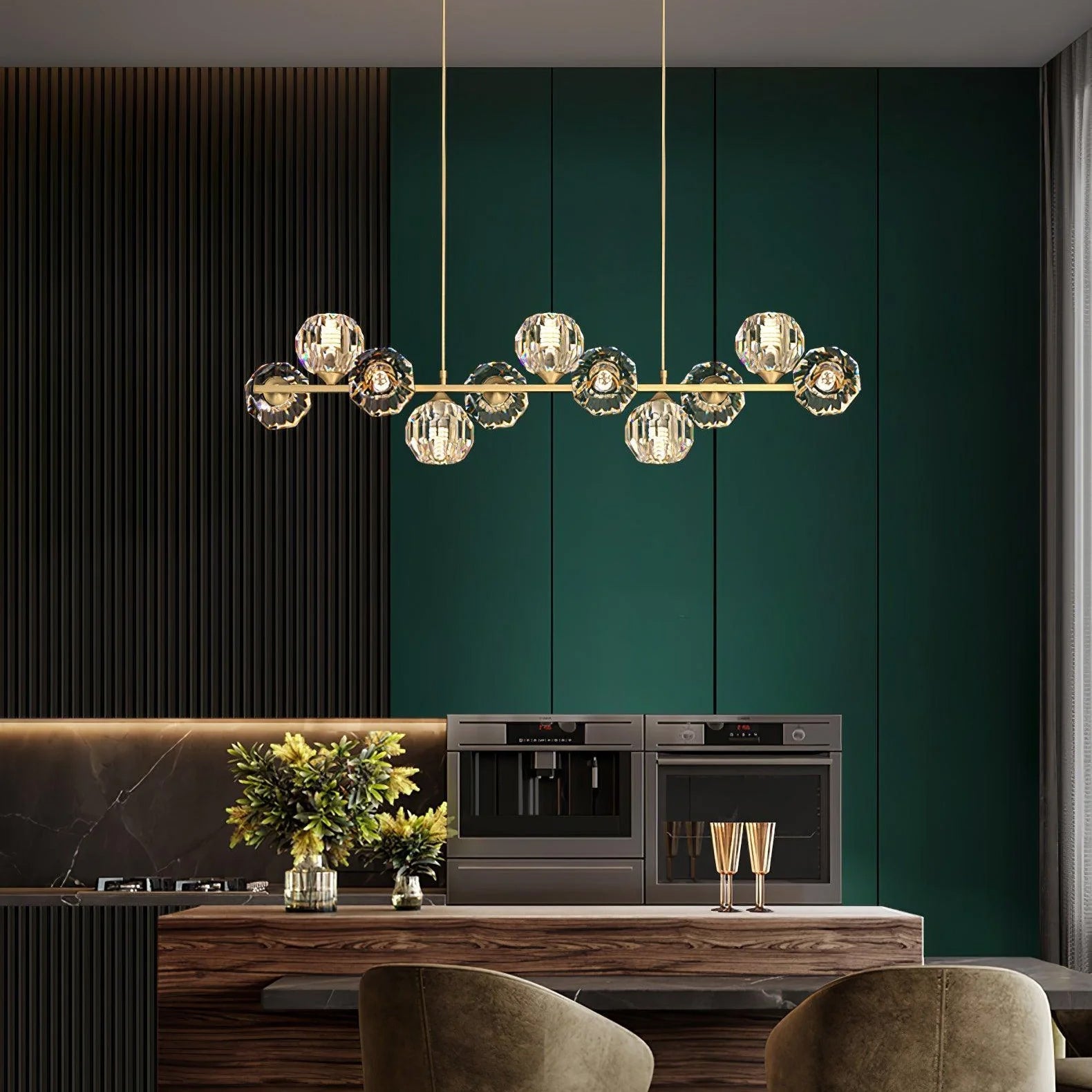 Lámpara de Araña de Cristal con Rama de Latón y Pantallas Transparentes – Elegante y Moderna para Iluminación Interior 3