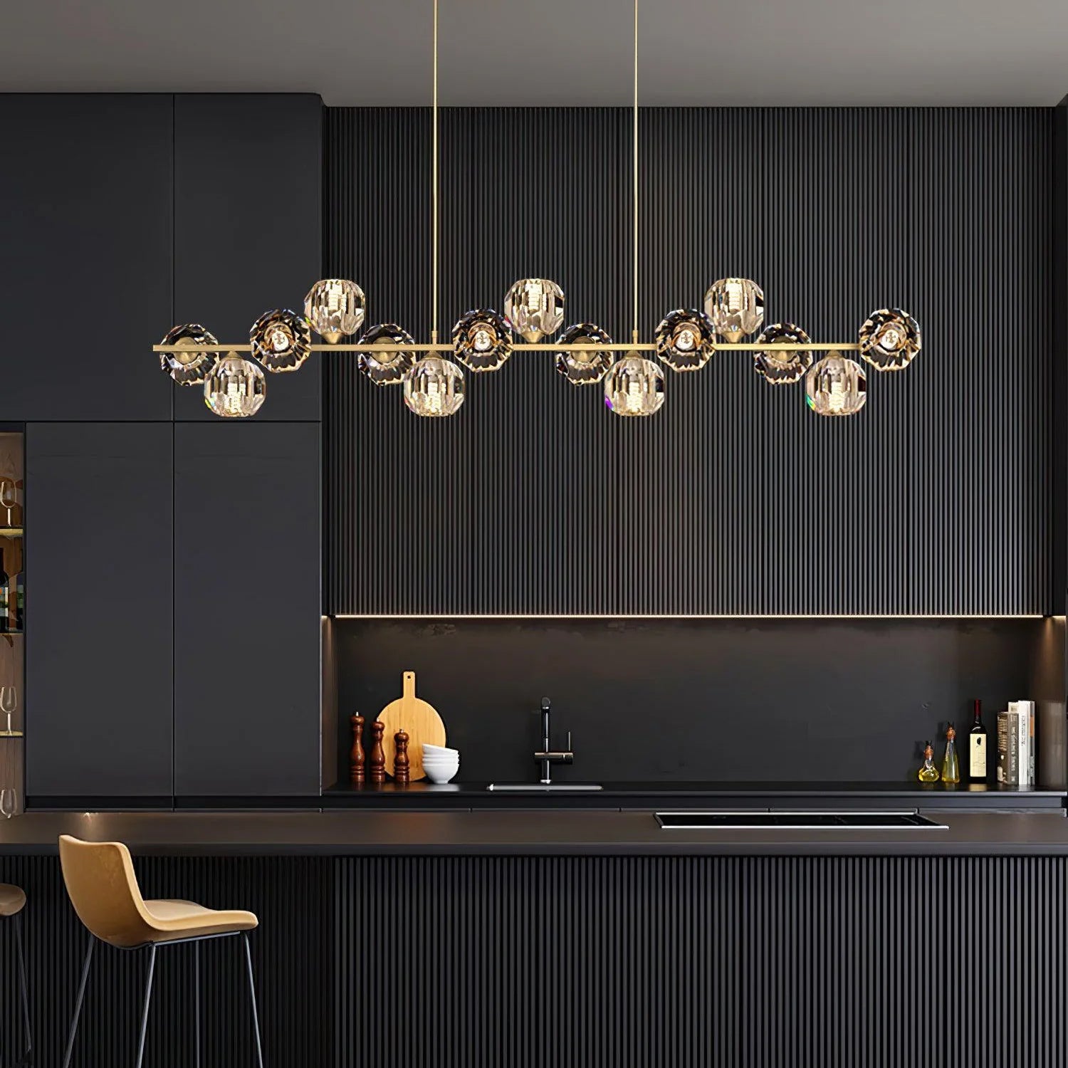 Lámpara de Araña de Cristal con Rama de Latón y Pantallas Transparentes – Elegante y Moderna para Iluminación Interior 5