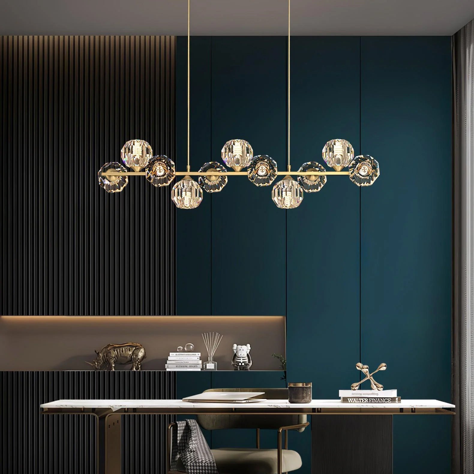 Lámpara de Araña de Cristal con Rama de Latón y Pantallas Transparentes – Elegante y Moderna para Iluminación Interior 7