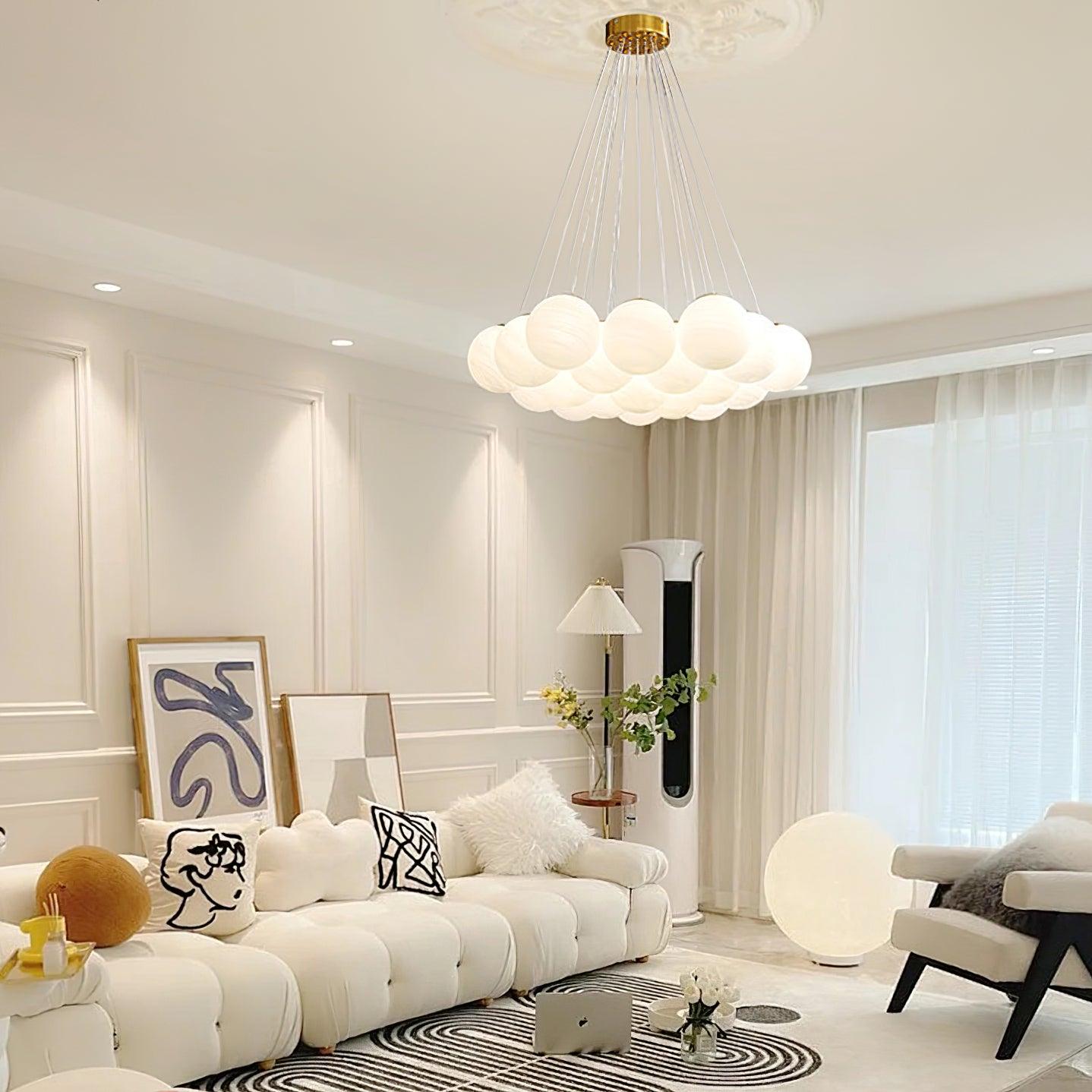 Lámpara de Araña de Cristal con Soporte de Metal Dorado y Pantallas de Vidrio Opalino 4