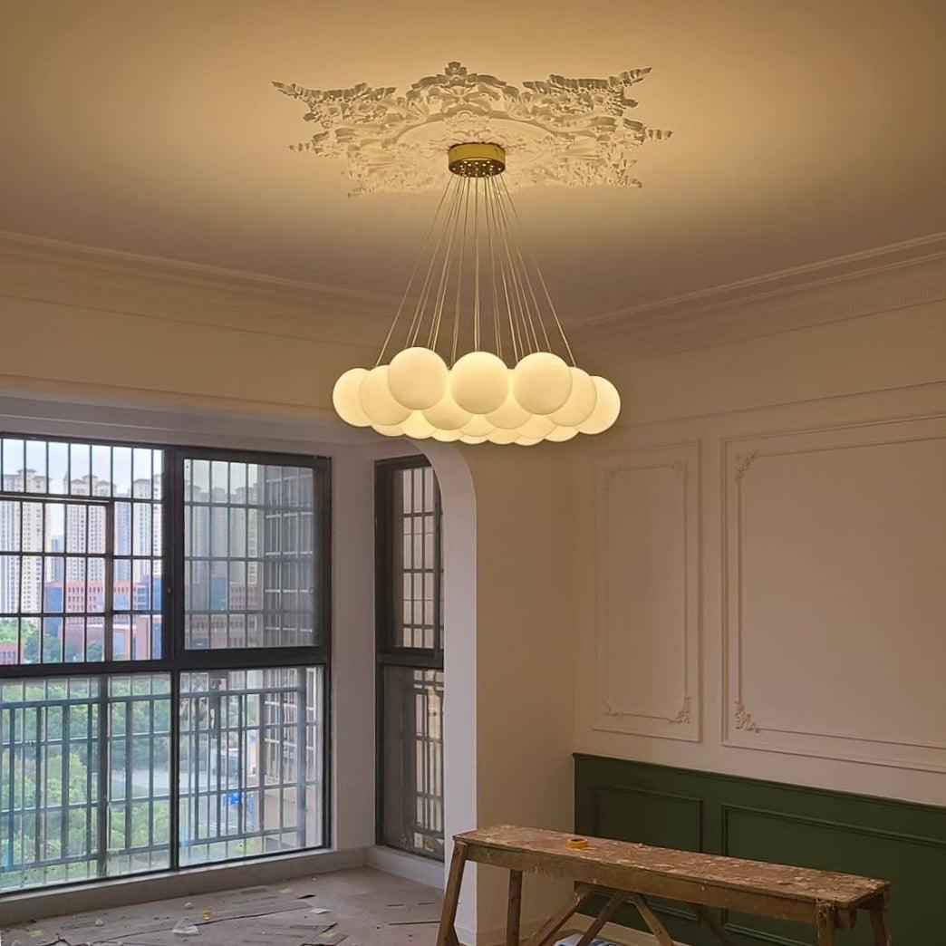 Lámpara de Araña de Cristal con Soporte de Metal Dorado y Pantallas de Vidrio Opalino 5