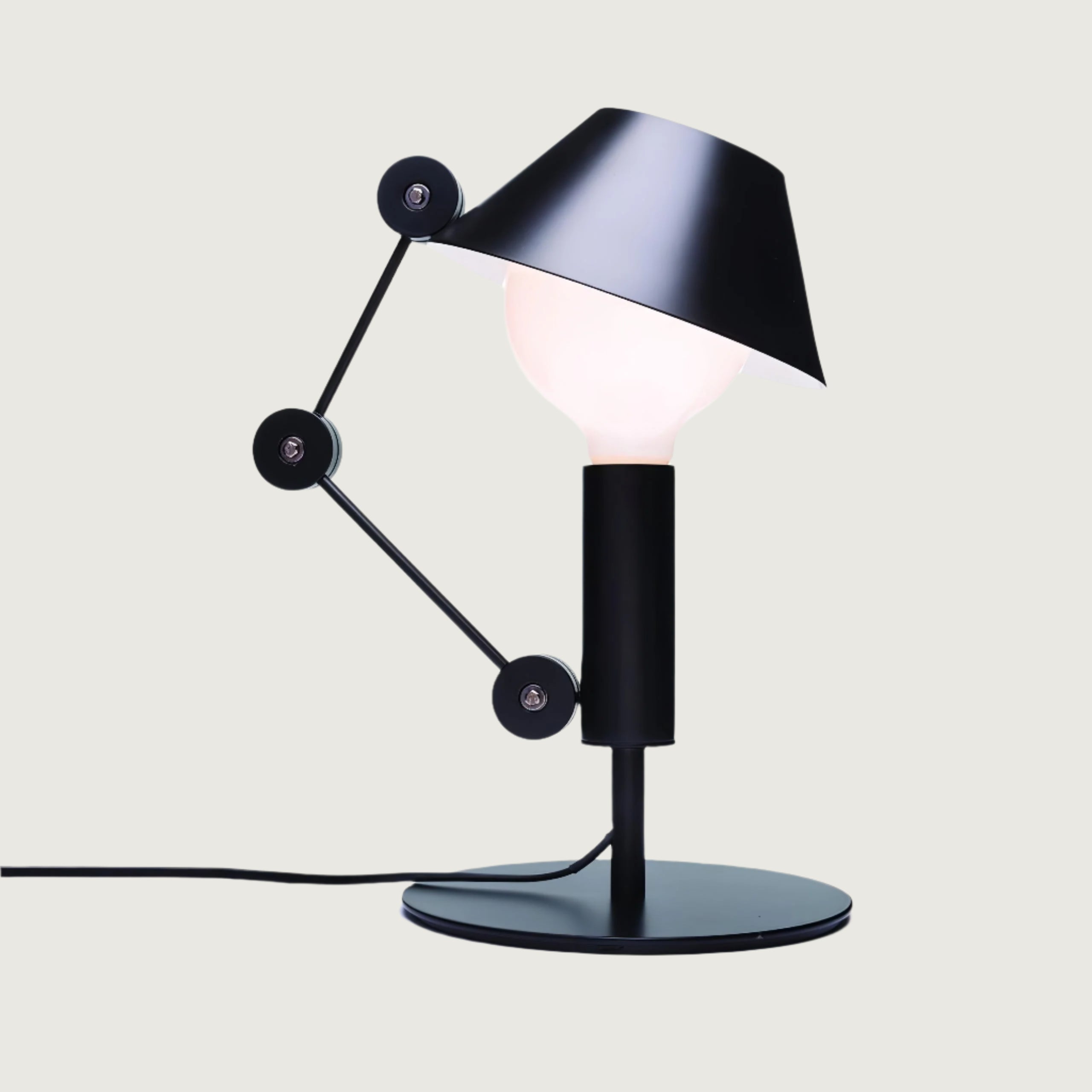 Lámpara de Mesa Articulada en Metal Negro con Pantalla Blanca – Estilo Gótico 0