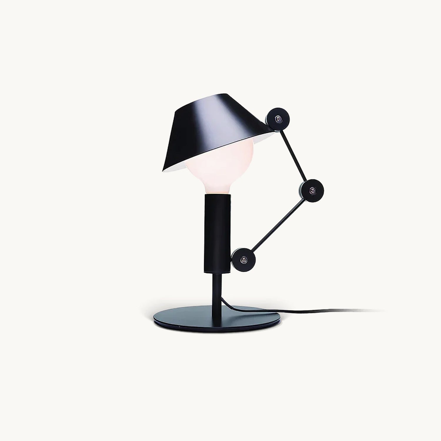 Lámpara de Mesa Articulada en Metal Negro con Pantalla Blanca – Estilo Gótico 1