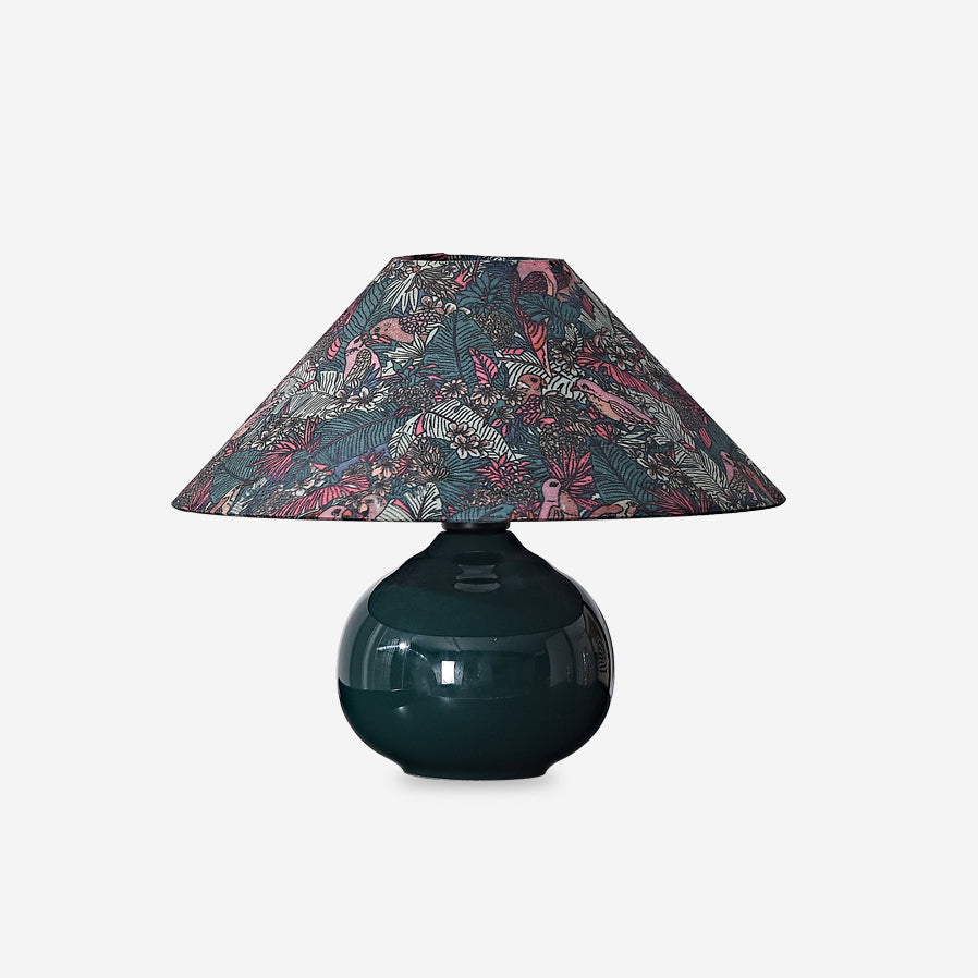 Lámpara de Mesa Botánica Kalinda Verde con Base de Cerámica y Pantalla Decorativa, Ideal para Mesita de Noche y Sobremesa 1