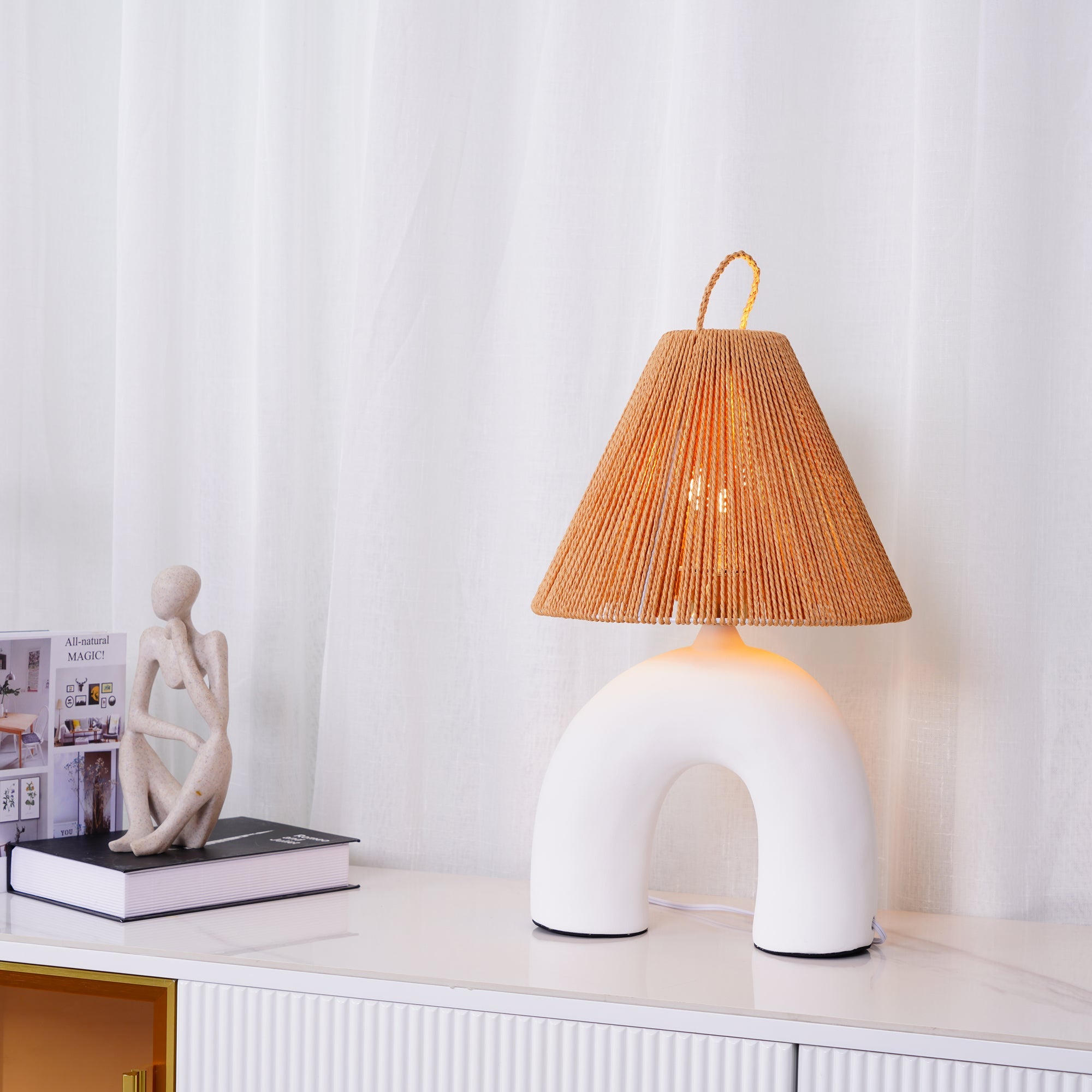 Lámpara de Mesa Cerámica Volta con Diseño Artesanal – Estilo Campestre, 34cm de Diámetro 0