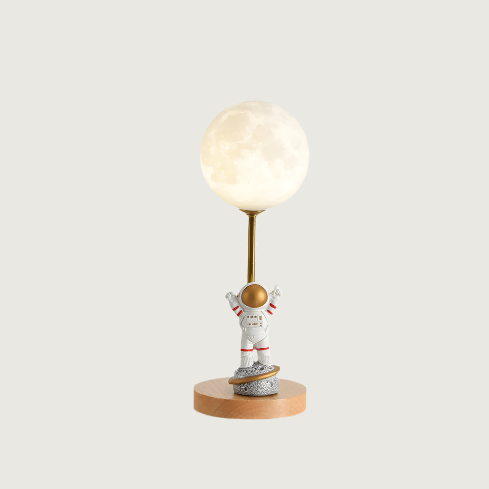 Lámpara de Mesa Creativa Astronauta con Base de Madera y Luz LED – Ideal para Escritorios y Mesitas de Noche 1