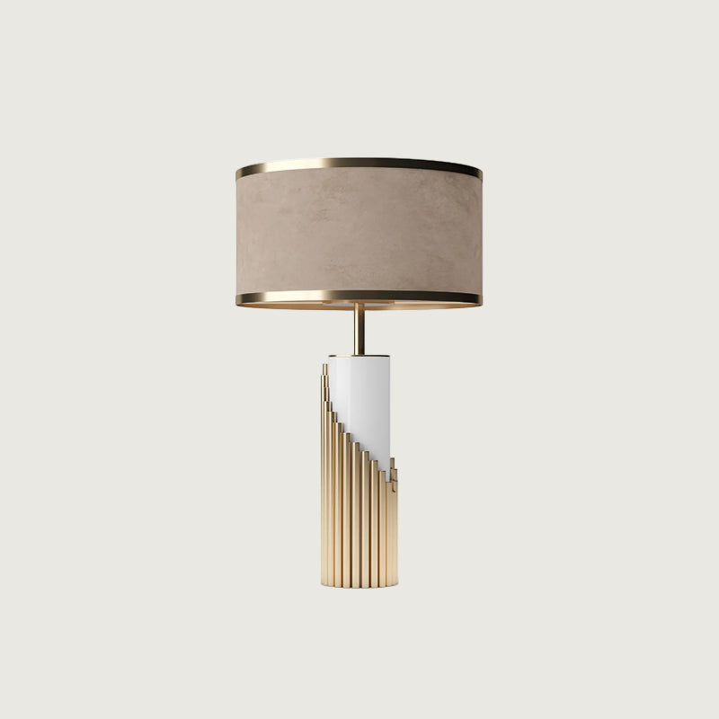 Lámpara de Mesa Elegante Art Deco de Metal y Tela - Diseño Sofisticado para Mesita de Noche, 38 cm Diámetro, Ideal para Interiores 0