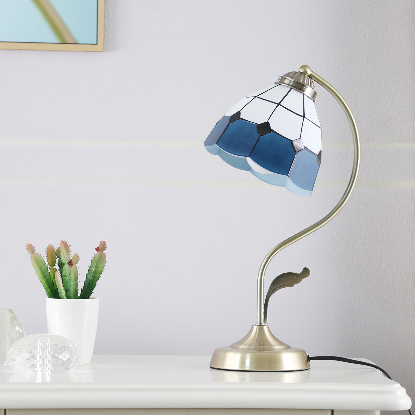 Lámpara de Mesa Elegante con Pantalla de Vidrio en Forma de Flor, Base E27, Metal y Vidrio, Ideal para Mesita de Noche y Escritorio 3