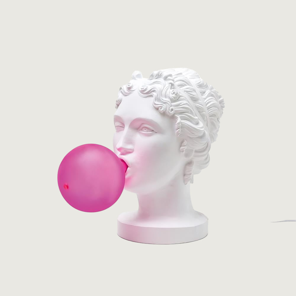 Lámpara de Mesa Escultural con Figura Griega y Burbuja Rosa – 25cm de Diámetro 0