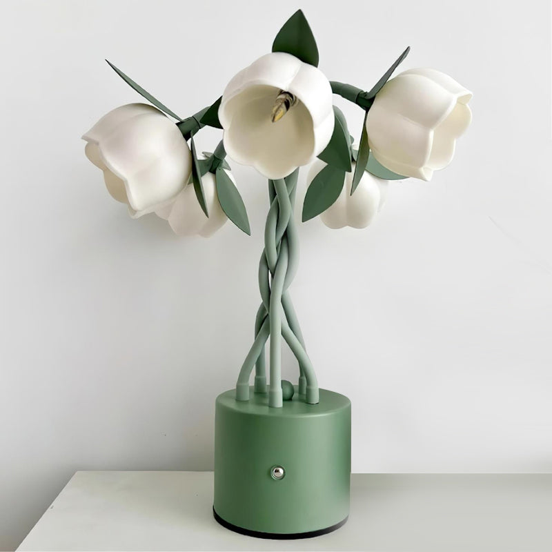 Lámpara de Mesa Floral con Diseño Escultural y Base Verde – Luz LED 0