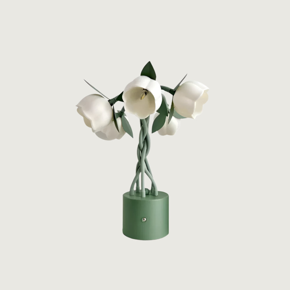 Lámpara de Mesa Floral con Diseño Escultural y Base Verde – Luz LED 1