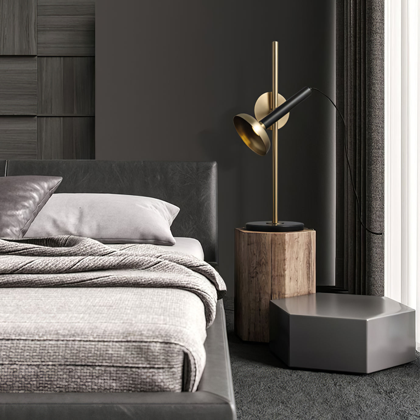 Lámpara de Mesa Marquina con Pantalla Dorada y Estructura Negra – Ideal para Escritorios y Mesitas de Noche 7