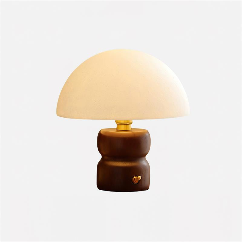 Lámpara de Mesa Moderna Redondeada con Base de Madera en Blanco y Dorado - Ideal para Mesitas de Noche y Decoración Minimalista 0