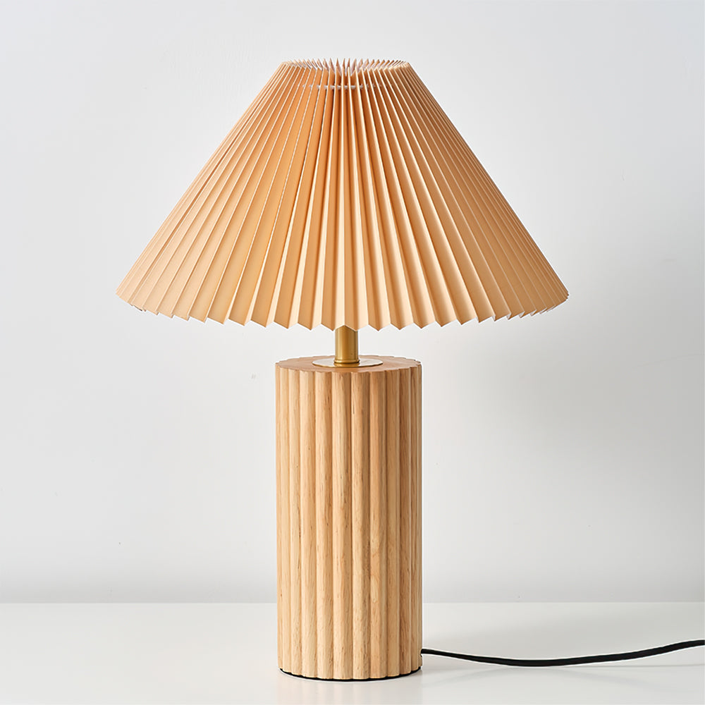 Aureny - Lámpara de Mesa Moderna con Base de Madera - 35cm Diámetro - Ideal para Mesitas de Noche y Decoración Interior