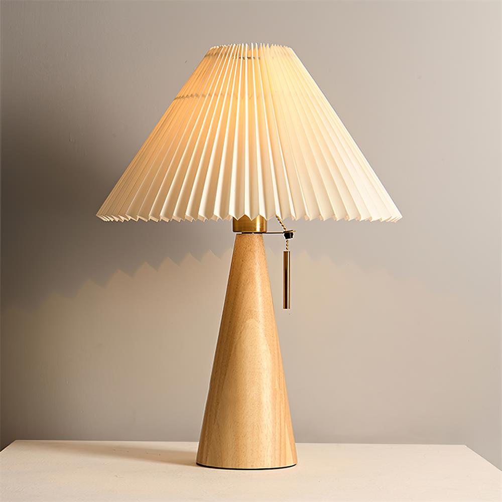 Lámpara de Mesa Moderna con Base de Madera y Pantalla de Lino - Diseño Contemporáneo 0