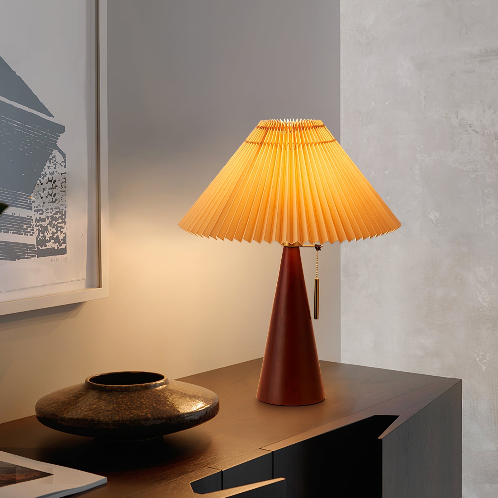 Lámpara de Mesa Moderna con Base de Madera y Pantalla de Lino - Diseño Contemporáneo 3