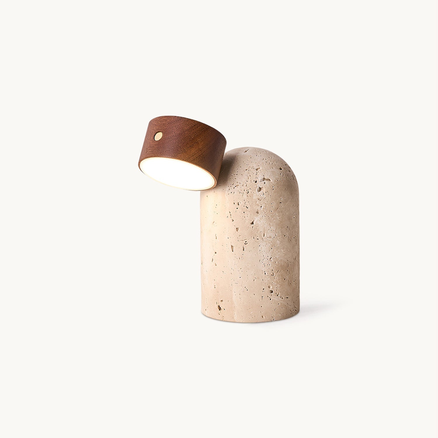 Lámpara de Mesa Moderna con Base de Travertino y Cabeza de Madera Ajustable – Diseño Inalámbrico para Mesita de Noche 1
