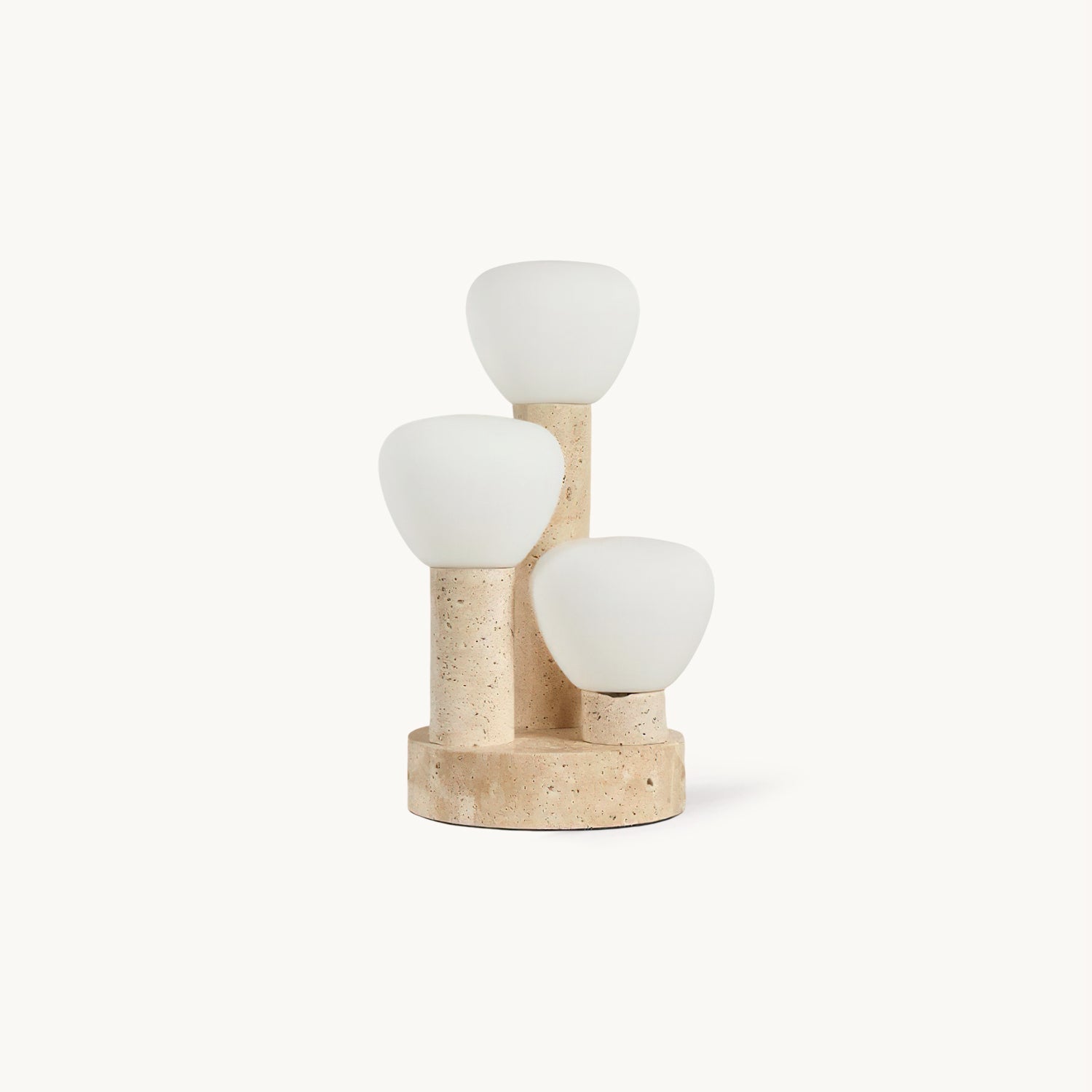 Lámpara de Mesa Moderna con Pantalla de Vidrio y Base de Travertino, 25 cm Diámetro, Beige y Blanco - Ideal para Mesitas de Noche 1
