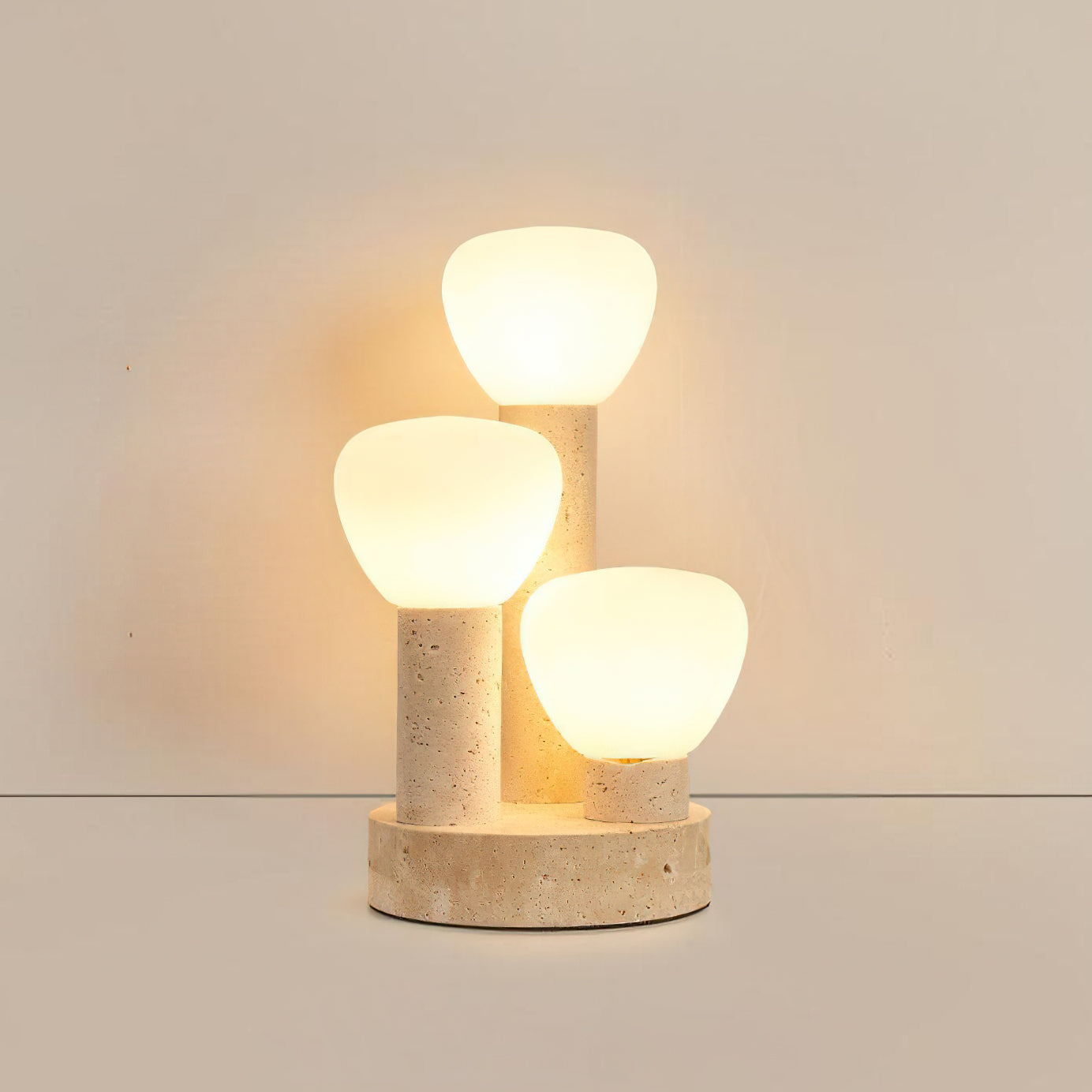 Lámpara de Mesa Moderna con Pantalla de Vidrio y Base de Travertino, 25 cm Diámetro, Beige y Blanco - Ideal para Mesitas de Noche 8