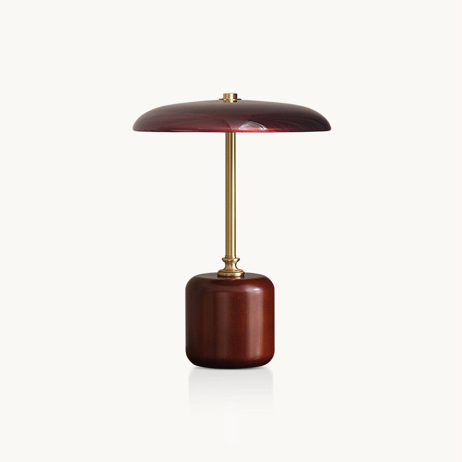 Lámpara de Mesa Moderna de Brass y Madera con Pantalla Roja y Gris - Iluminación Interior Elegante para Mesita de Noche 1