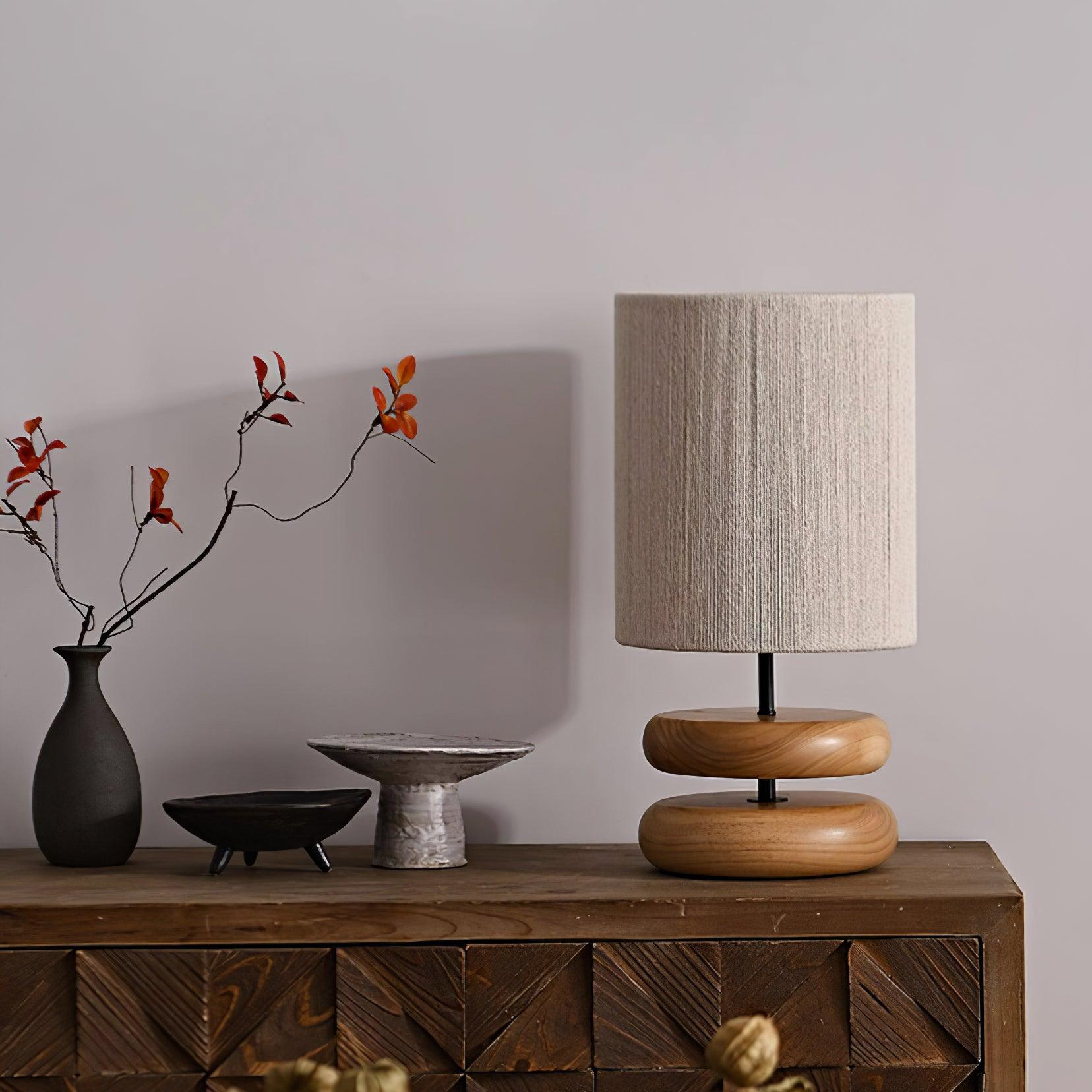 Lámpara de Mesa Moderna de Madera con Pantalla de Tela – Diseño Elegante y Natural 0