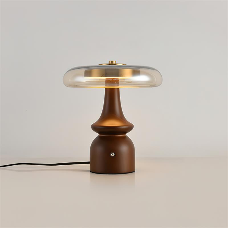 Lámpara de Mesa Nova con Base de Madera de Nogal y Pantalla de Vidrio Translúcido – Diseño Moderno y Vintage, Ideal para Escritorios y Mesitas de Noche 0