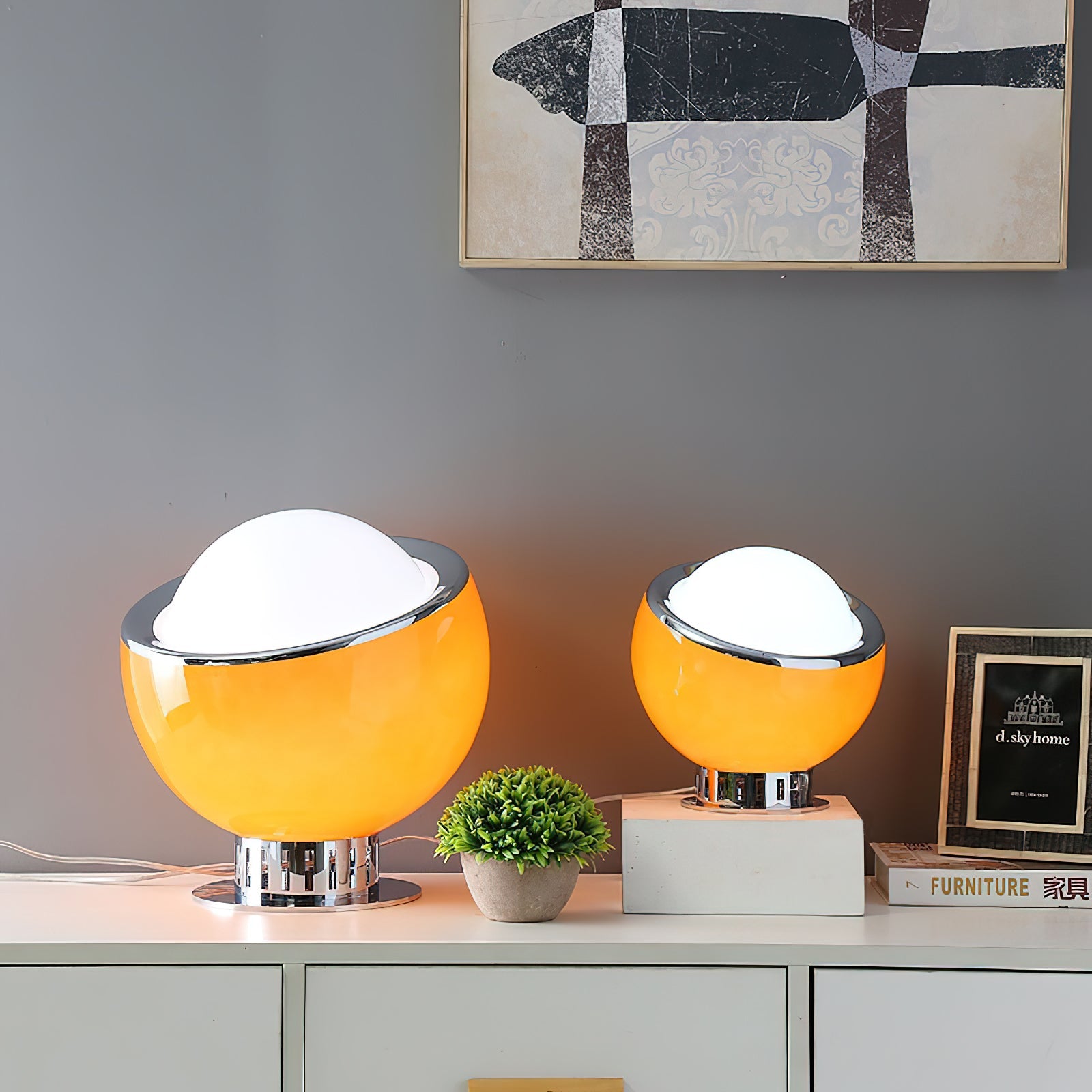 Lámpara de Mesa Planetaria de Acero Inoxidable y Vidrio – Diseño Esférico Colorido 8