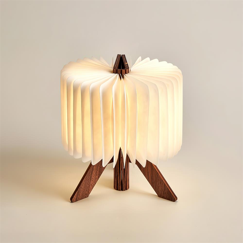 Lámpara de Mesa Plegable de Madera y Pantalla de Papel DuPont – Diseño Moderno y Funcional para Mesita de Noche 0