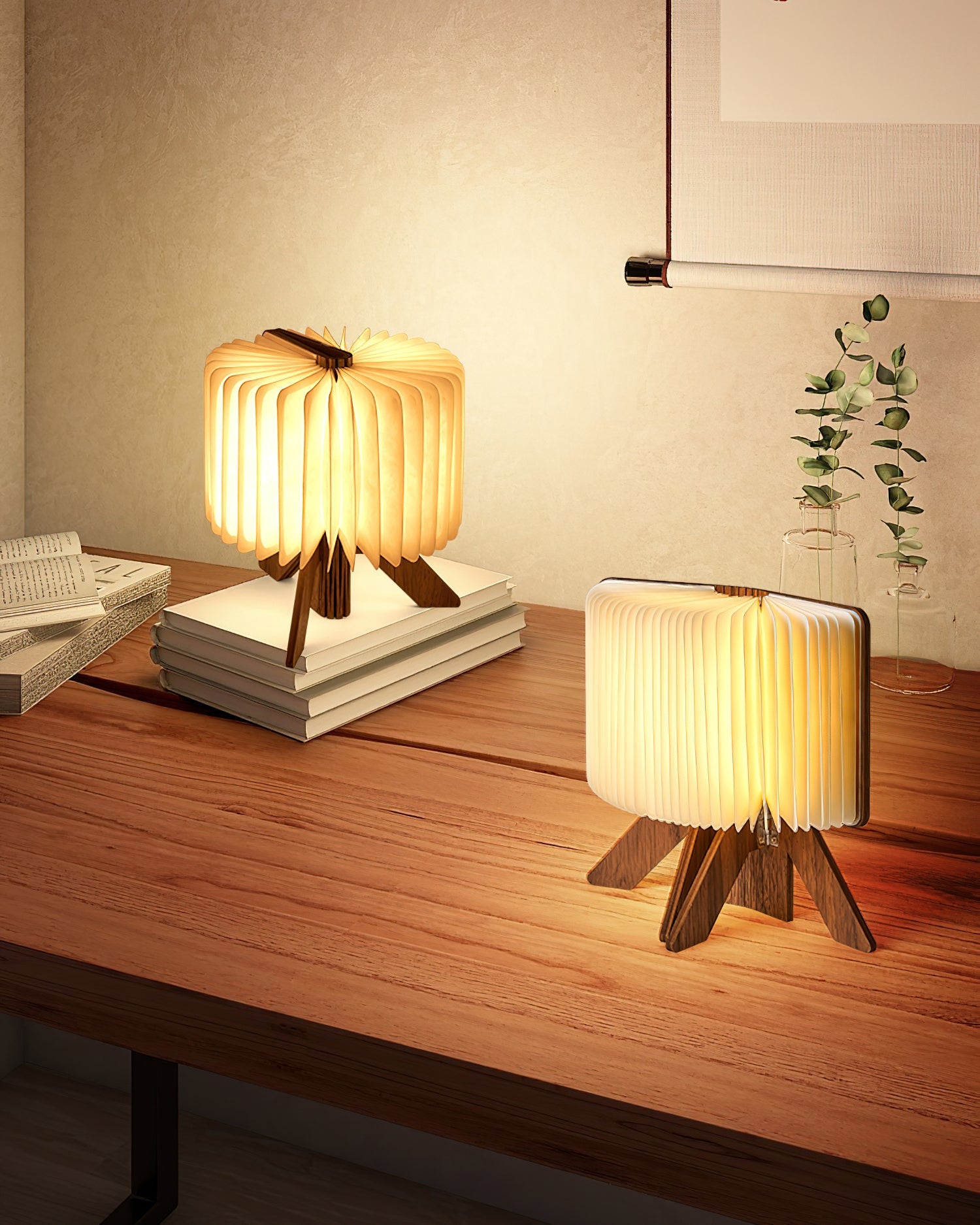 Lámpara de Mesa Plegable de Madera y Pantalla de Papel DuPont – Diseño Moderno y Funcional para Mesita de Noche 2