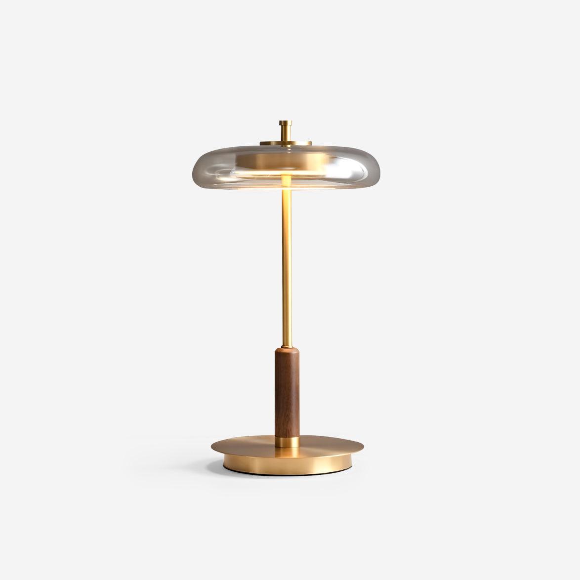 Nivon - Lámpara de Mesa Redonda LED de Vidrio y Latón - 22 cm de Diámetro - Luz Cálida 3000K - Ideal para Mesita de Noche y Decoración Interior