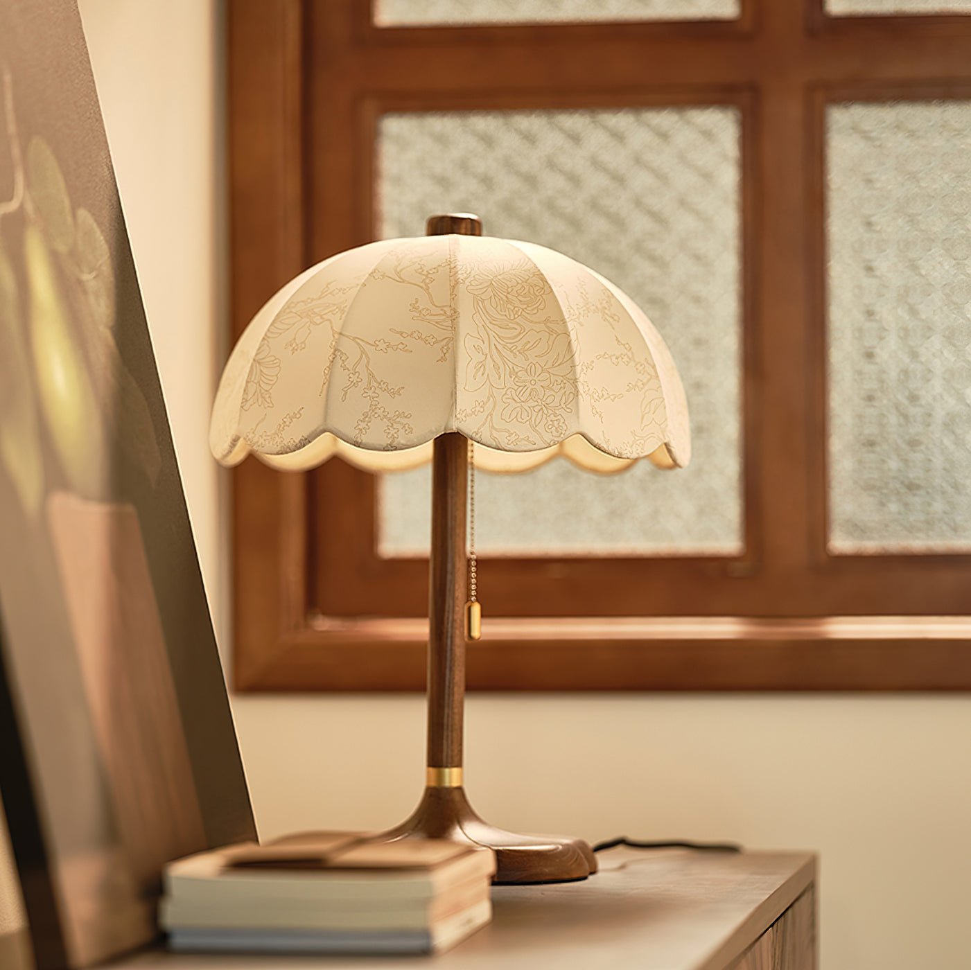 Lámpara de Mesa Retro con Pantalla de Tela y Base de Madera – 32cm de Diámetro 7