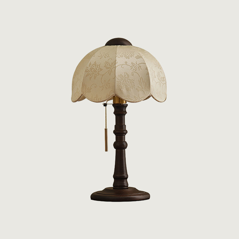 Lámpara de Mesa Retro con Sombrilla - Diseño Francés, Base de Madera, Pantalla de Tela 0