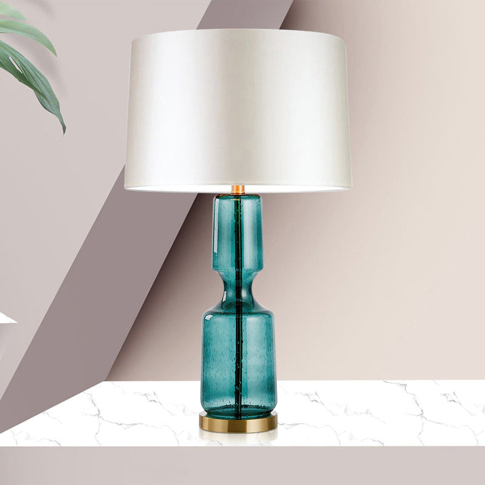 Lámpara de Mesa Teal Elegante con Pantalla de Vidrio y Base de Metal – Ideal para Escritorio y Mesita de Noche 2