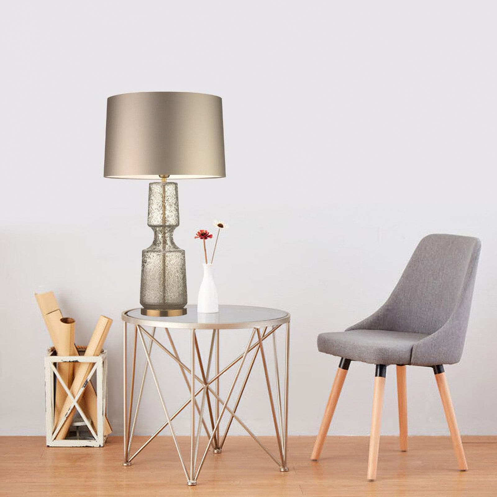 Lámpara de Mesa Teal Elegante con Pantalla de Vidrio y Base de Metal – Ideal para Escritorio y Mesita de Noche 3