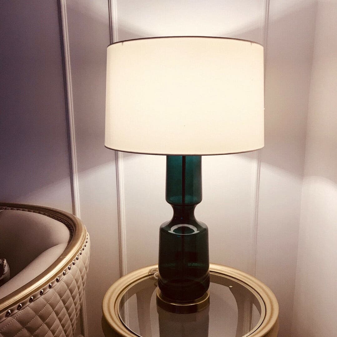 Lámpara de Mesa Teal Elegante con Pantalla de Vidrio y Base de Metal – Ideal para Escritorio y Mesita de Noche 7