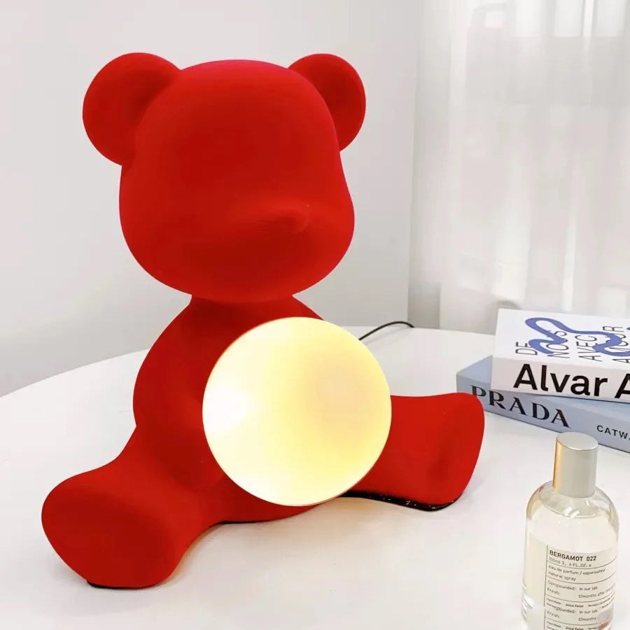 Lámpara de Mesa Teddy con Esfera Luminosa – Diseño Tierno y Superficie de Terciopelo 6