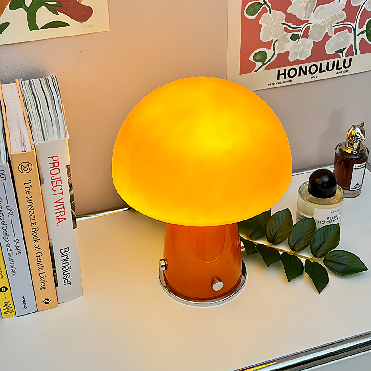 Lámpara de Mesa Tipo Hongo Retro Naranja y Blanco, Diseño Moderno para Escritorios y Mesitas de Noche 6