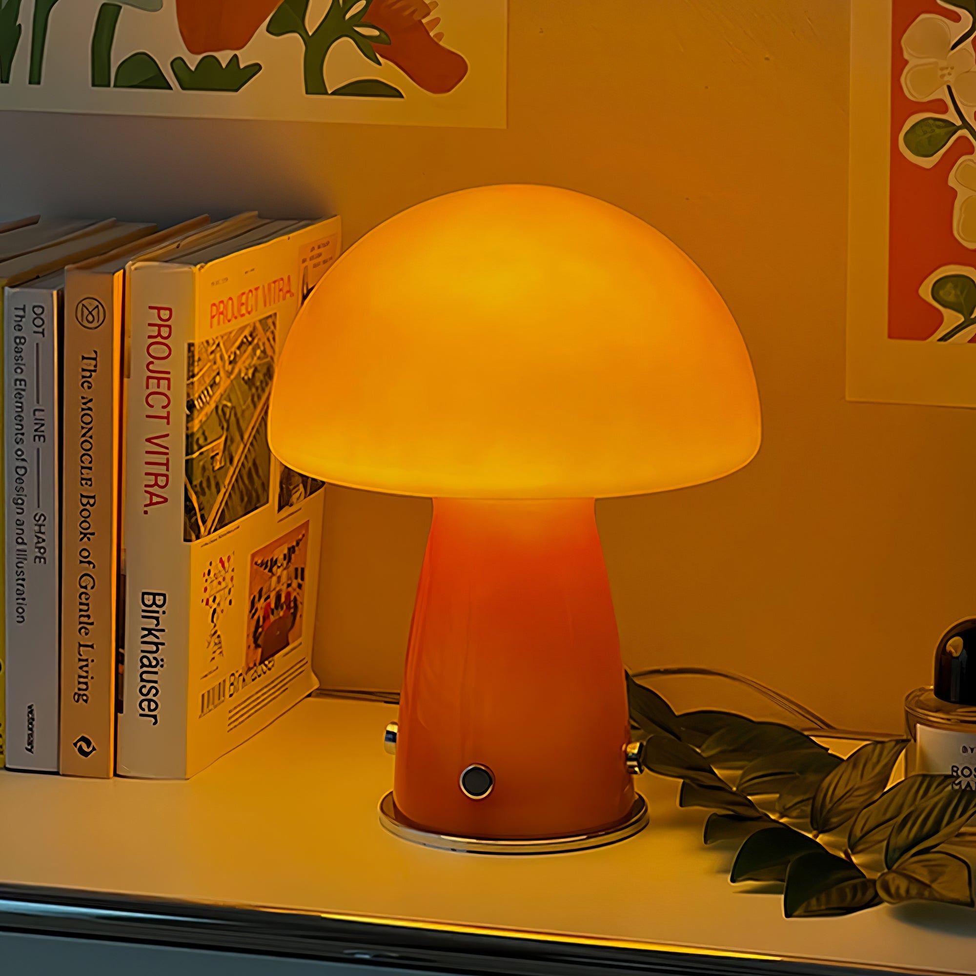 Lámpara de Mesa Tipo Hongo Retro Naranja y Blanco, Diseño Moderno para Escritorios y Mesitas de Noche 8