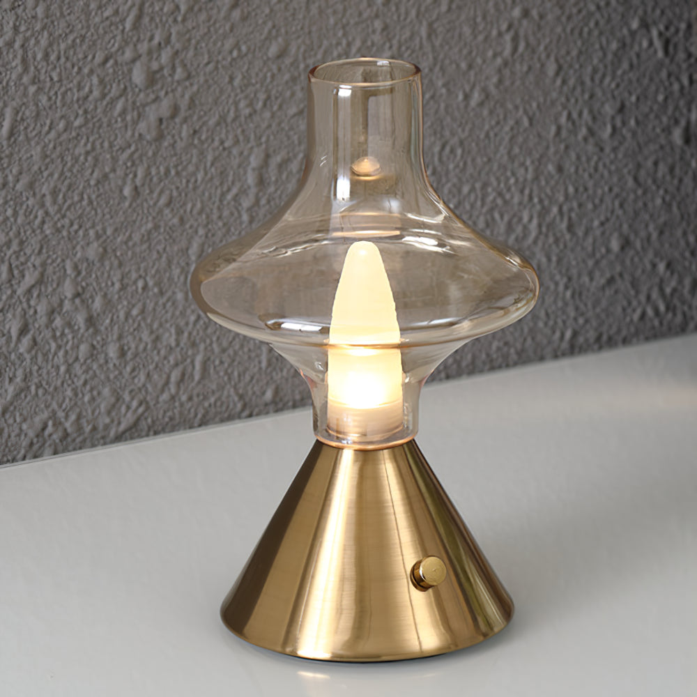 Lámpara de Mesa Vintage Recargable LED, Diseño de Teatro, Metal y Vidrio, Batería 2000 mAh, Ideal para Interior 0