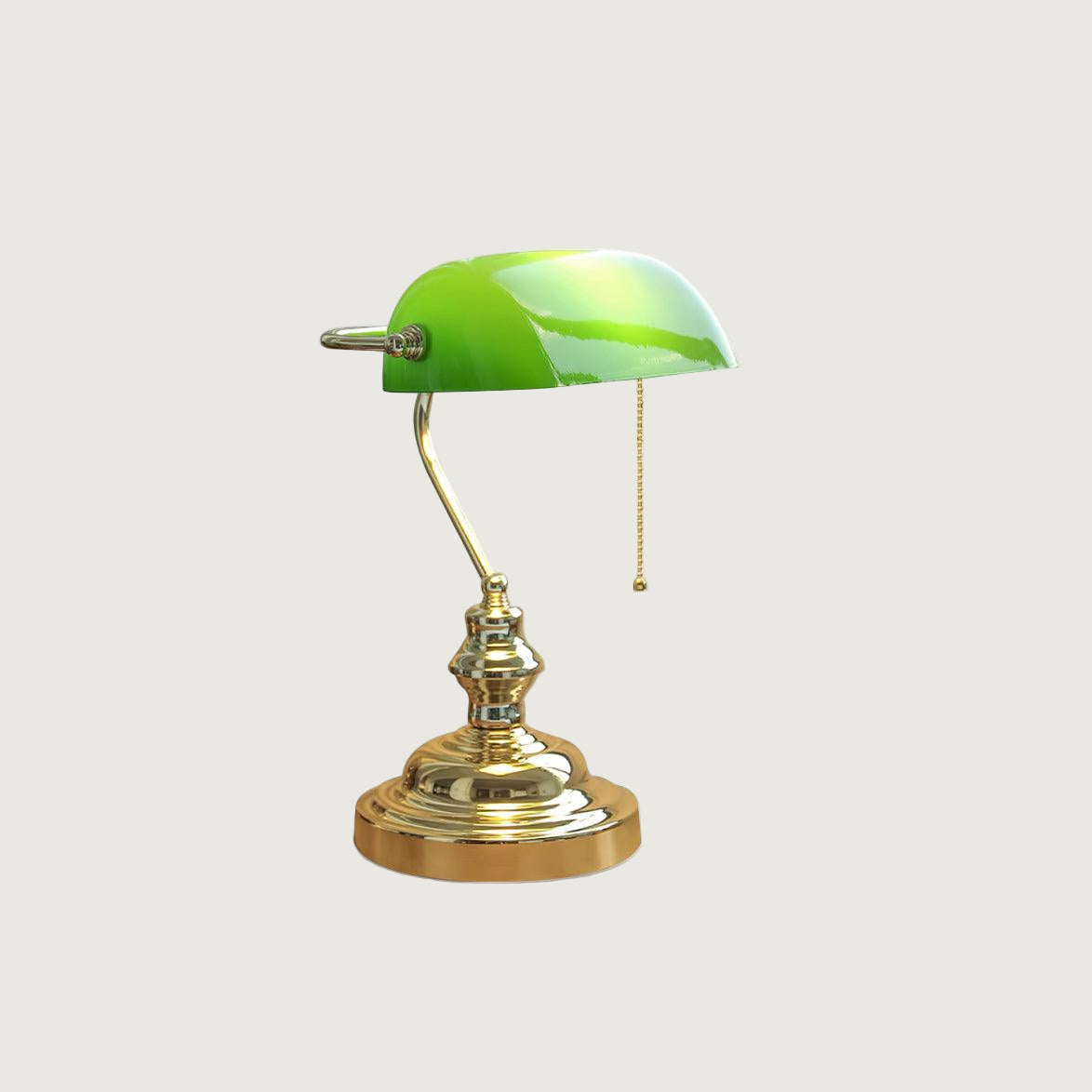 Olure - Lámpara de Mesa Vintage con Pantalla de Vidrio Verde y Base Metálica - Ideal para Oficina y Biblioteca - 26 cm Diámetro - 36 cm Altura
