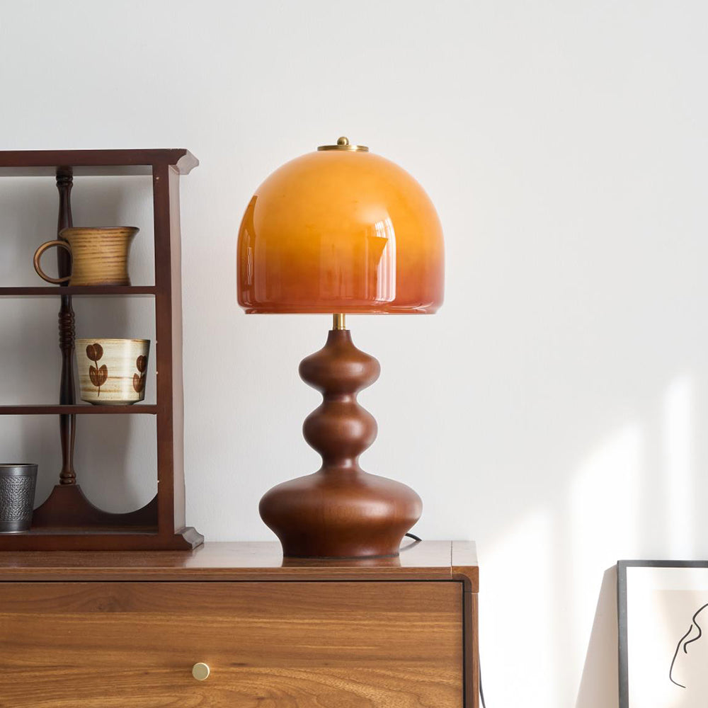 Lámpara de Mesa Willow con Base de Madera y Pantalla de Vidrio Caramelo – Diseño Moderno Retro para Iluminación Interior 0
