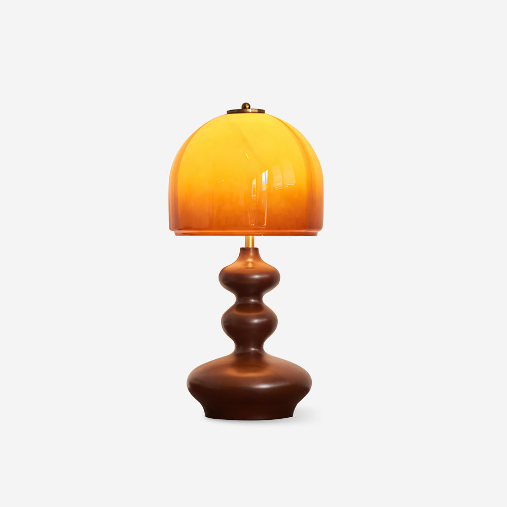 Lámpara de Mesa Willow con Base de Madera y Pantalla de Vidrio Caramelo – Diseño Moderno Retro para Iluminación Interior 1
