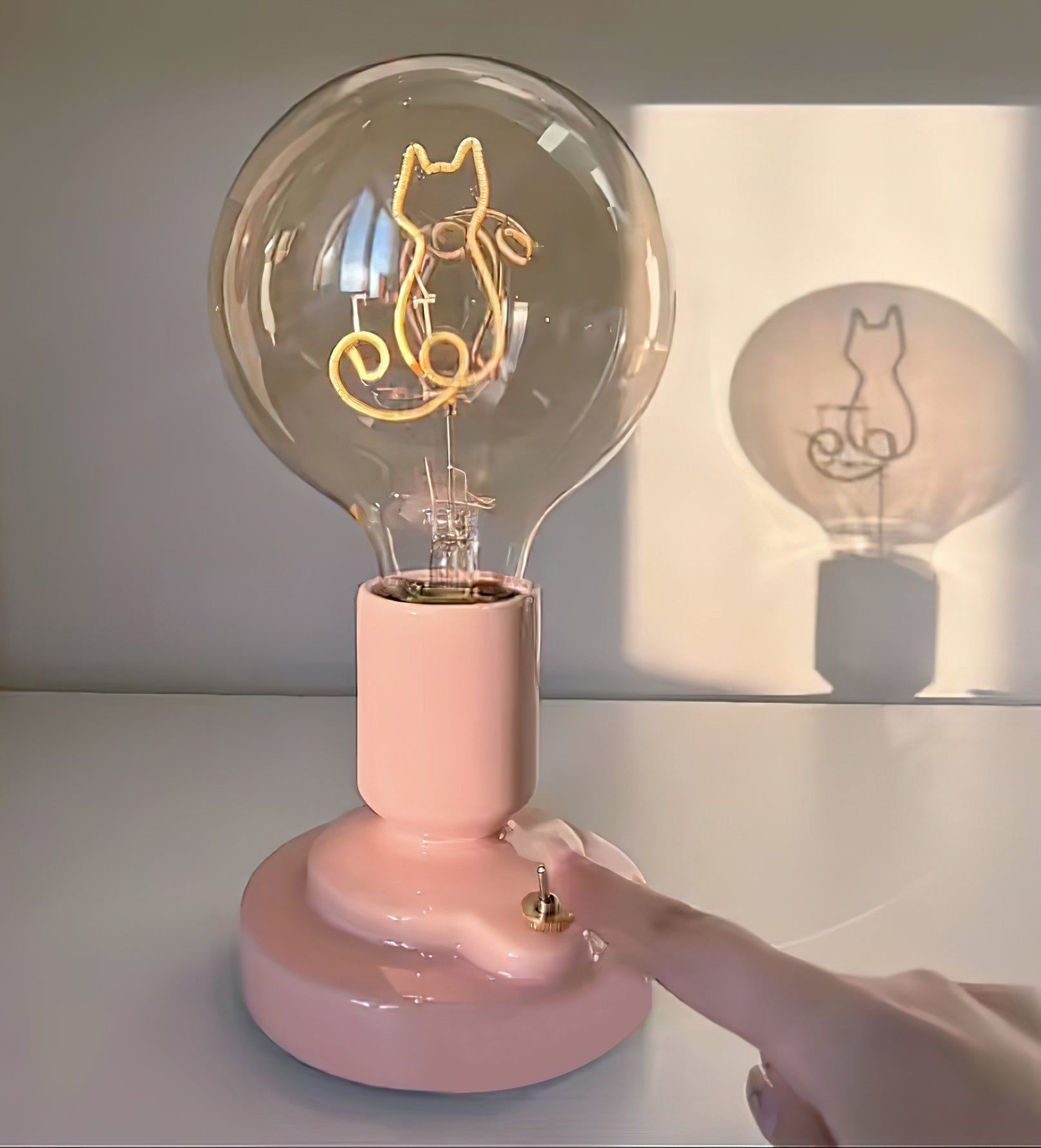 Lámpara de Mesa de Cerámica Rosa Estilo Nórdico con Diseño de Gato y Batería Integrada - Ideal para Mesita de Noche o Escritorio 8