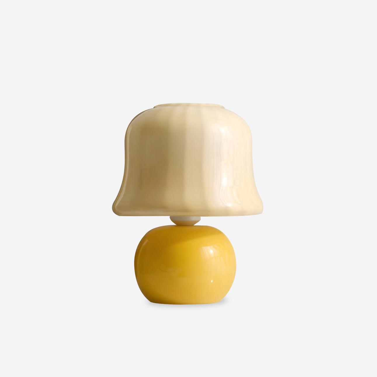Lámpara de Mesa de Cerámica en Forma de Hongo, Diseño Italiano, Color Beige y Amarillo 1