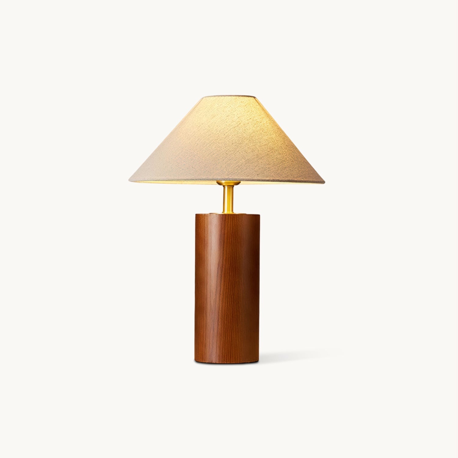 Lámpara de Mesa de Madera con Pantalla Beige y Base de Latón, Estilo Moderno, Diámetro 35 cm, Ideal para Mesitas de Noche 1