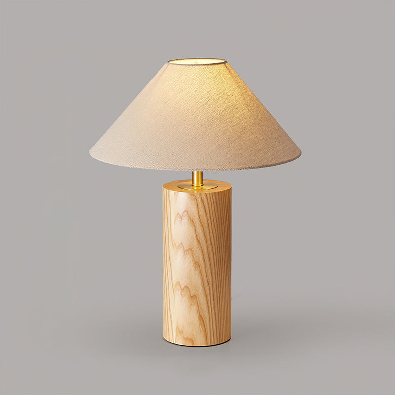 Lámpara de Mesa de Madera con Pantalla Beige y Base de Latón, Estilo Moderno, Diámetro 35 cm, Ideal para Mesitas de Noche 9