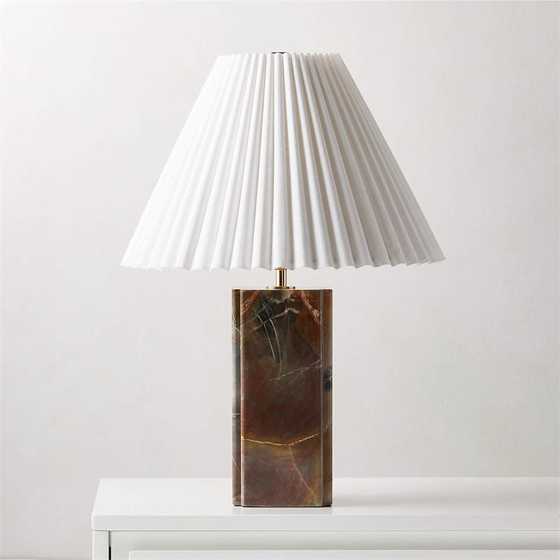 Veltra - Lámpara de Mesa de Mármol con Pantalla de Tela Plisada - Iluminación Elegante para Hogar y Oficina
