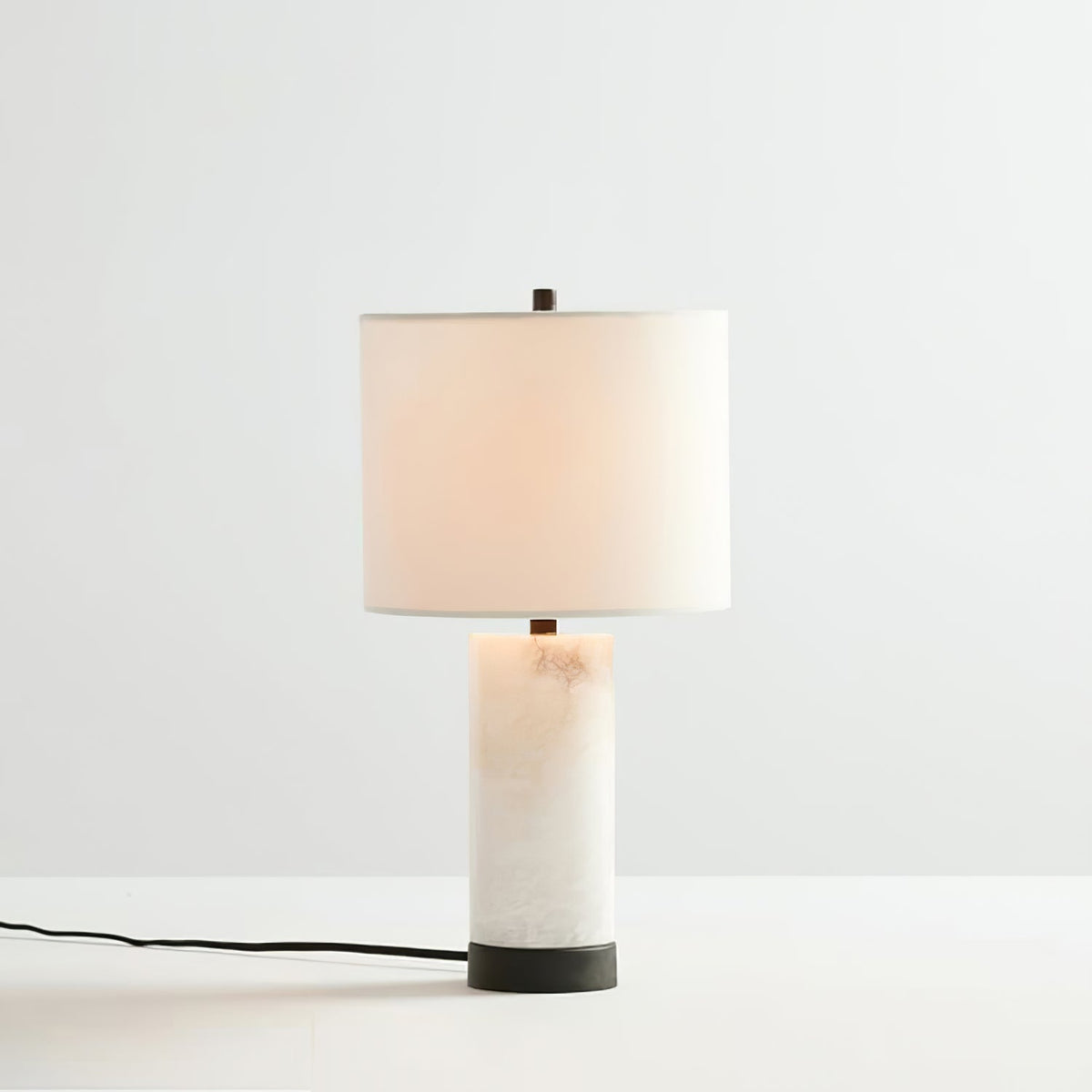 Selur - Lámpara de Mesa de Mármol Blanco con Pantalla de Lino - Elegante Lámpara Sobremesa para Decoración y Iluminación Interior