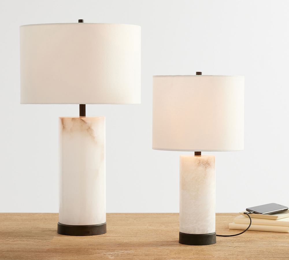 Lámpara de Mesa de Mármol Blanco con Pantalla de Lino, Elegante Lámpara Sobremesa para Decoración y Iluminación Interior 4